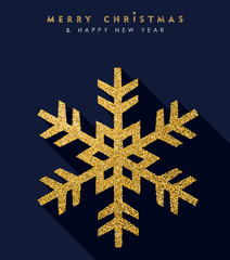 Christmas and new year gold glitter snowflake card