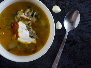 bowl with Ukrainian borscht