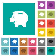Left facing piggy bank square flat multi colored icons