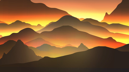 Fototapeta na wymiar Abstract Sunrise Mountains Golden Hour - Vector Illustration