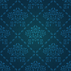 Seamless dark blue floral pattern with gradient. Vector illustration