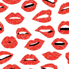 Red glitter girl mouth seamless pattern background