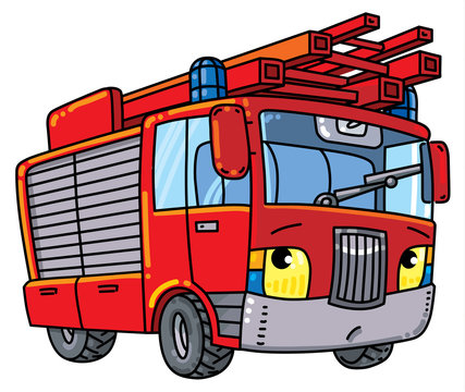 Fire truck or firemachine with eyes