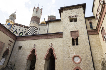 GRIZZANA MORANDI, ITALY - SEPTEMBER 15, 2017: View of Rocchetta Mattei castle. It was the house of Conte Cesare Mattei and it was built in the XIX century.