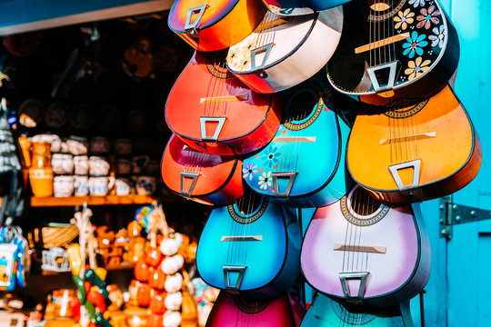 multi colored mexican guitars