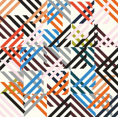 seamless vector symmetrical pattern made up of basic multi-colored lines of different lengths