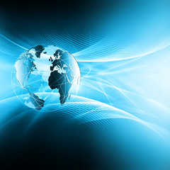 Best Internet Concept of global business. Globe, glowing lines on technological background. Wi-Fi, rays, symbols Internet, 3D illustration