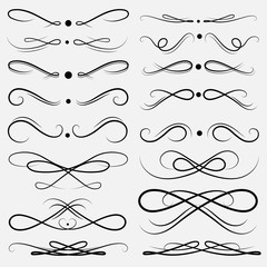 Set Of Decorative Calligraphic Elements For Decoration. Handmade Vector Illustration.