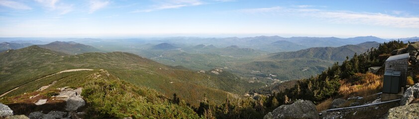 Adirondack Mountains panorama (East) view from top of Whiteface Mountain in fall, New York State, USA.