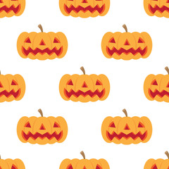 seamless Halloween pattern with set of scary pumpkins