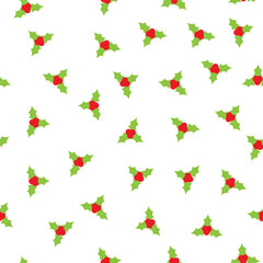 red mistletoe seamless pattern on a white background.