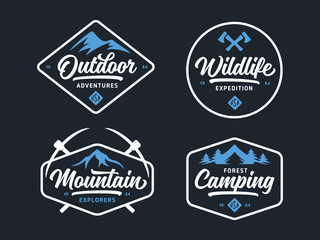 Set of outdoor wild life related labels badges emblems. Vector vintage illustration.