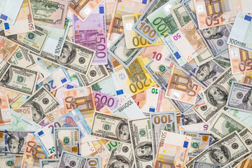 pile of dollar and euro banknote as background