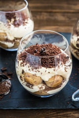 Traditional Italian dessert Tiramisu in a Glass Jar