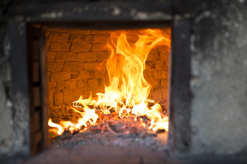 Fire wood burning in the oven