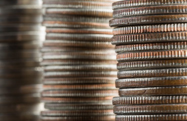Close-up of a stacks of coins