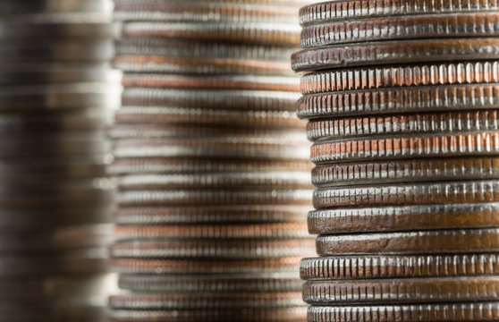 Close-up of a stacks of coins