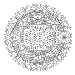 Flower Mandala vector illustration. Oriental pattern, vintage decorative elements. Islam, Arabic, Indian, moroccan, turkish ottoman motifs Coloring page