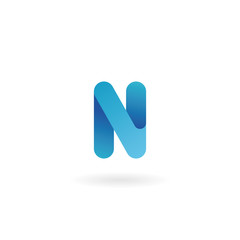 Letter N logo. Blue vector icon. Ribbon styled font.