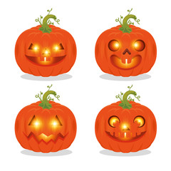 set of happy halloween pumpkins