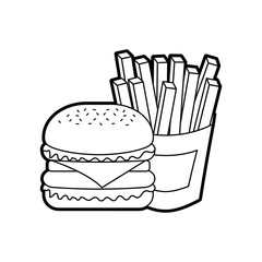 burger french fries fast food tasty delicious snack lunch vector illustration