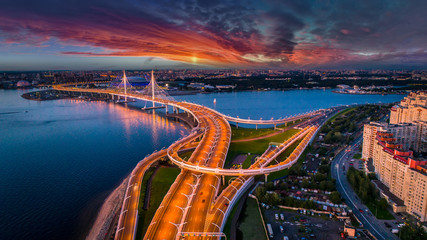 Road without cars. Highway. Road panorama. Urban highway and lifestyle concept. Saint Petersburg....
