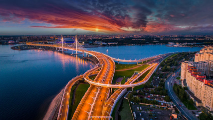 Road without cars. Highway. Road panorama. Urban highway and lifestyle concept. Saint Petersburg. russia