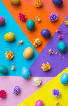 Colorful Easter eggs on colorful background.