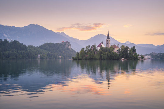 Bled Island and Lake Bled. Bled, Upper Carniolan region, Slovenia.