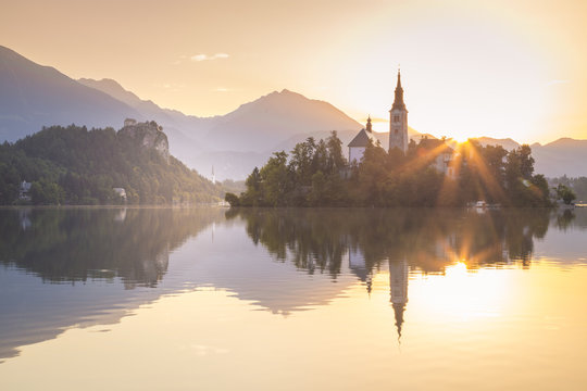Bled Island and Lake Bled. Bled, Upper Carniolan region, Slovenia.