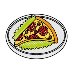 fast food pizza with cheese pepperoni tasty vector illustration