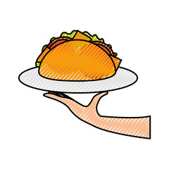 hand holding taco mexican fast food menu restaurant vector illustration