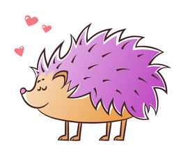 Cute Hedgehog with Lilac Spines, hand drawn cartoon vector illustration