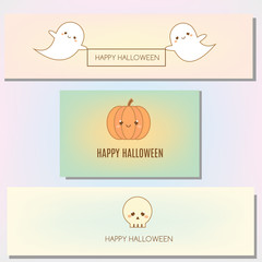 Happy halloween banner with cute characters in kawaii style