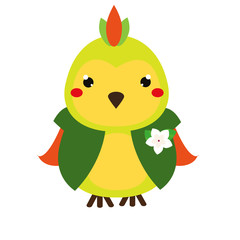Cute parrot. Cartoon kawaii animal character. Vector illustration for kids and babies fashion