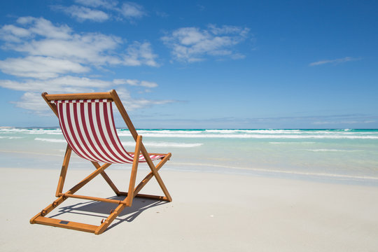 Deck chair on a beach.