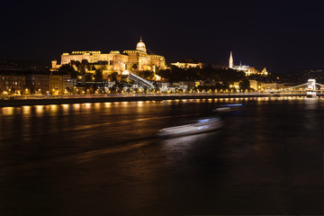 Fototapeta na wymiar Danube and Buda Castle at night, Hungary, Budapest
