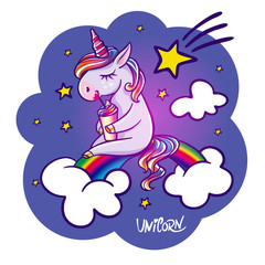 Unicorn sitting on rainbow
