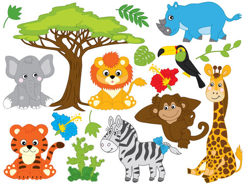 Vector Cartoon Safari Animals. Vector Jungle Animals