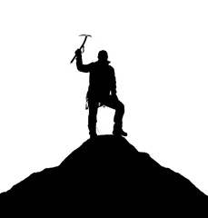 Garden poster Mountaineering silhouette of one climber with ice axe in hand