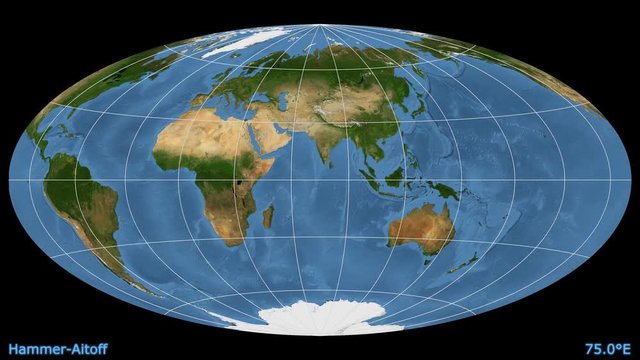 Animated world map in the Hammer-Aitoff projection. Blue Marble raster