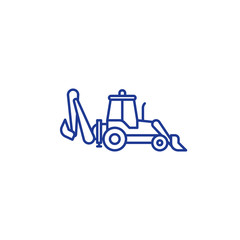 Excavator with two scoops, line icon, construction vehicle