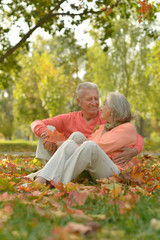Fototapeta premium senior couple sitting on leaves 