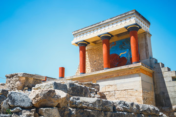 Scenic ruins of the Minoan Palace of Knossos on Crete, Greece