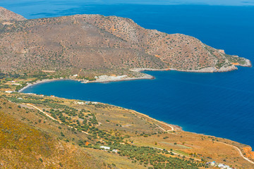 Beautiful greek seascape at sunny day. Place of north Crete, east of Agios Nikolaos