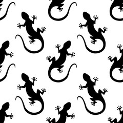 Lizards - black and white seamless pattern