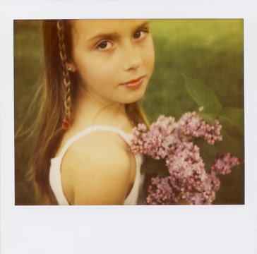 Spectra PortraitA Girl Holding Fresh Picked Lilac Flowers