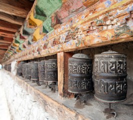 buddhist many prayer wheels, buddhism in Nepal