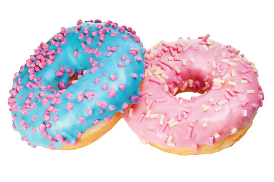 two donut with colorful sprinkles isolated on white background.