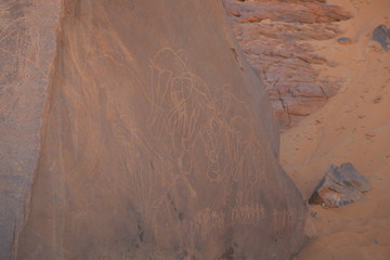 Ancient rock engraving in Sahara Desert